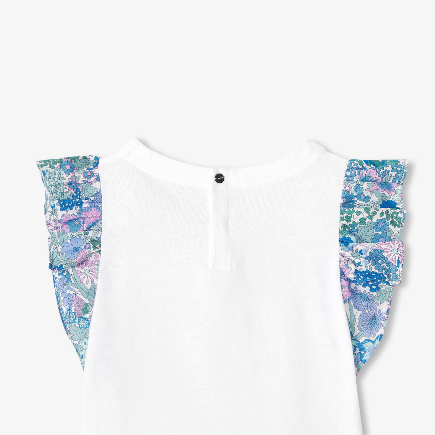 Girl T-shirt with Liberty fabric sleeves - blanc/multico