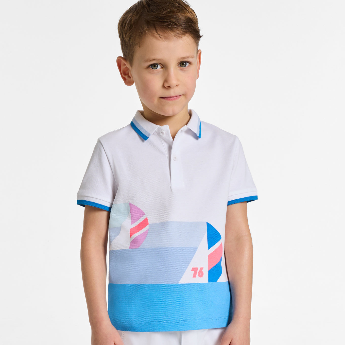 Boy cotton piqué polo shirt - blanc/multico