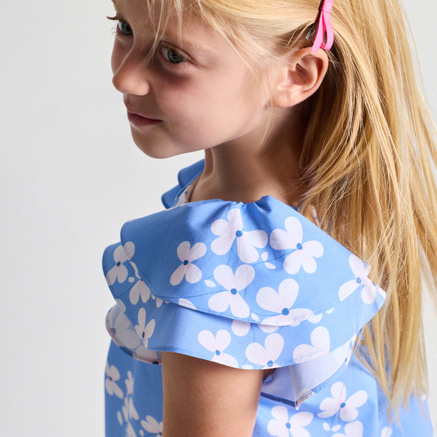 Girl floral print poplin dress - bleu/multico