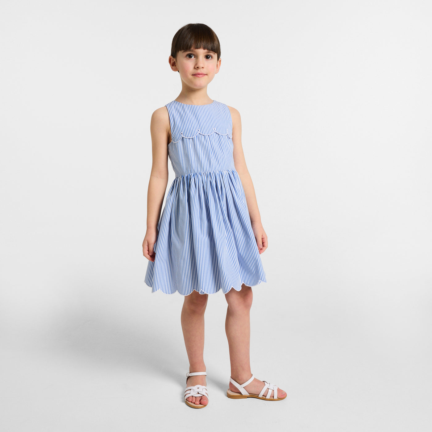 Girl striped poplin dress - bleu/blanc