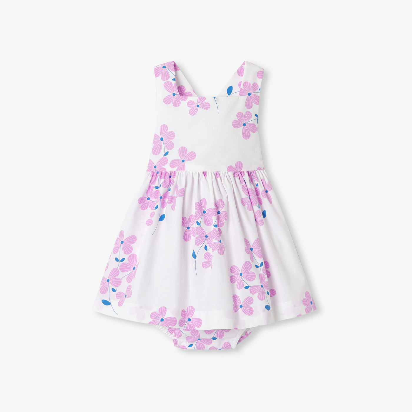 Baby girl dress in printed poplin - blanc/rose