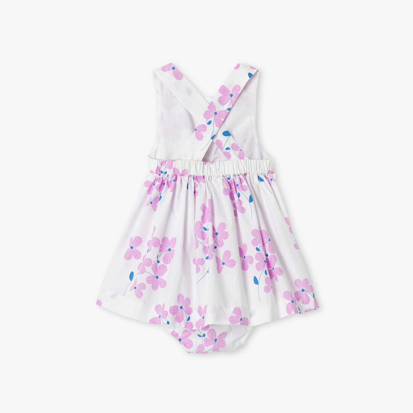 Baby girl dress in printed poplin - blanc/rose