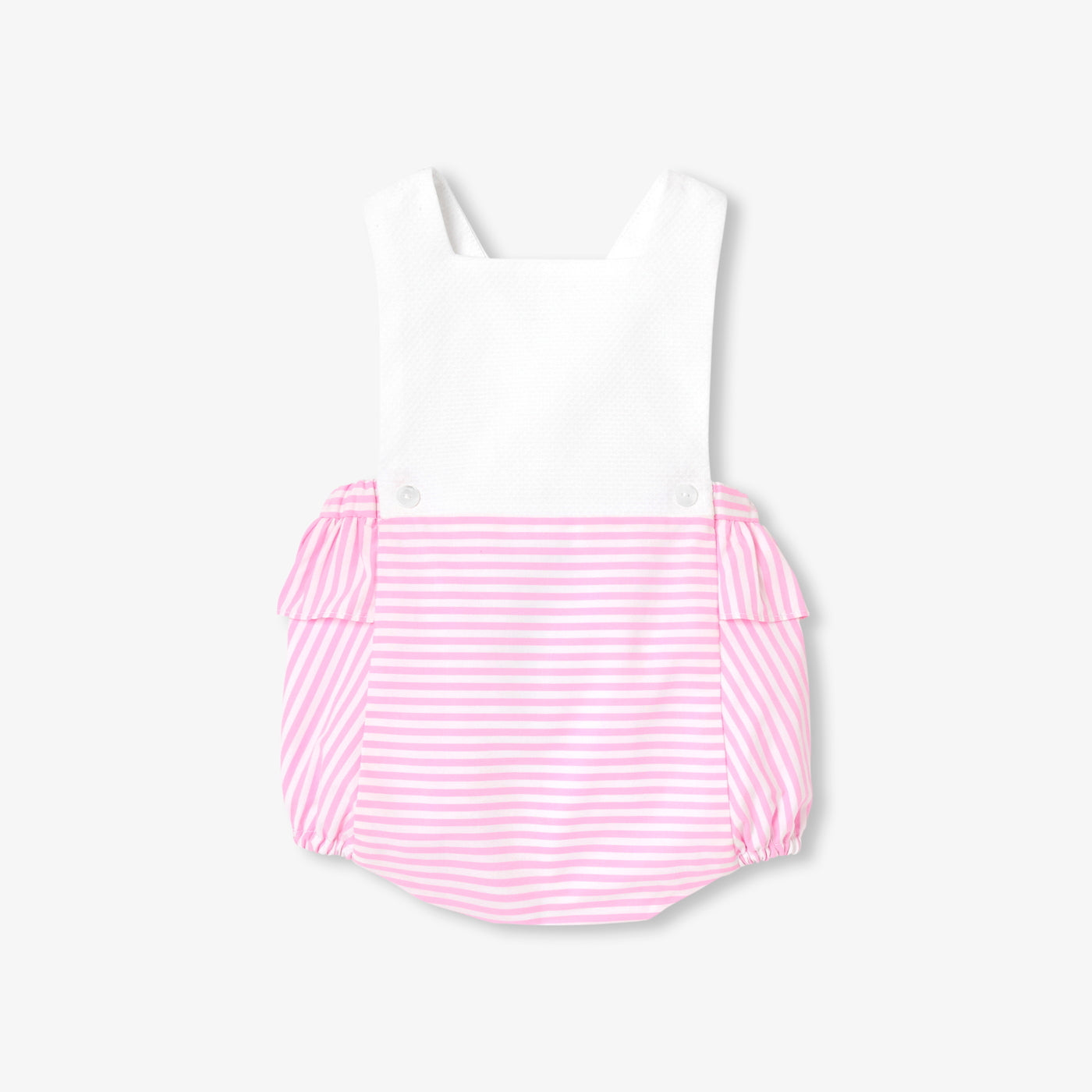 Baby girl romper in cotton piqué and poplin - blanc/rose