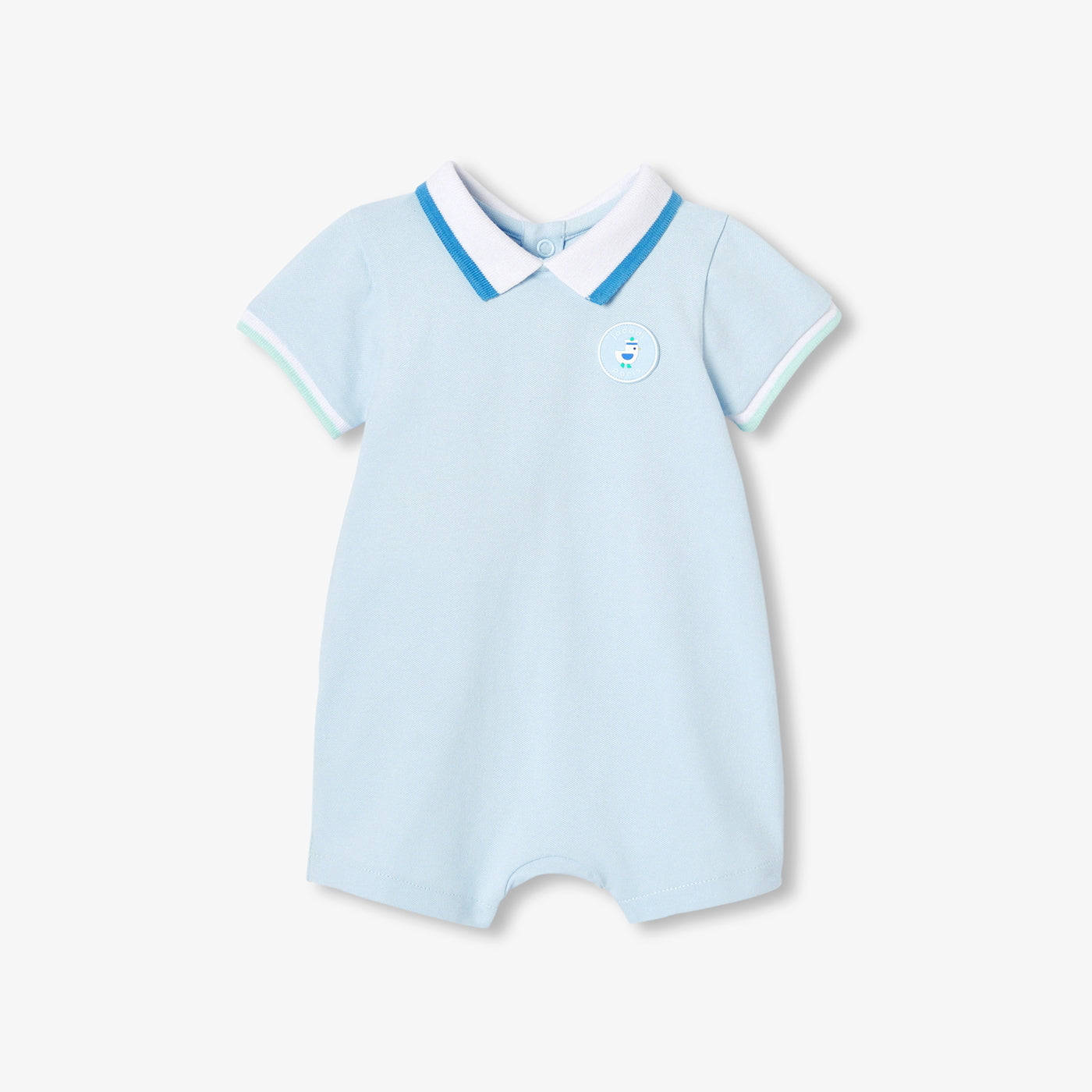 Baby boy polo short jumpsuit - bleu pale