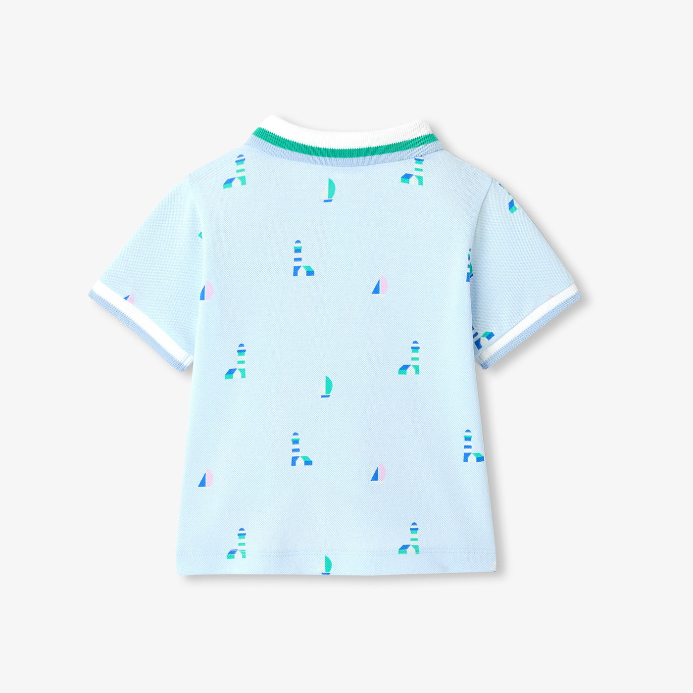 Baby boy polo shirt in printed cotton piqué - bleu glacier