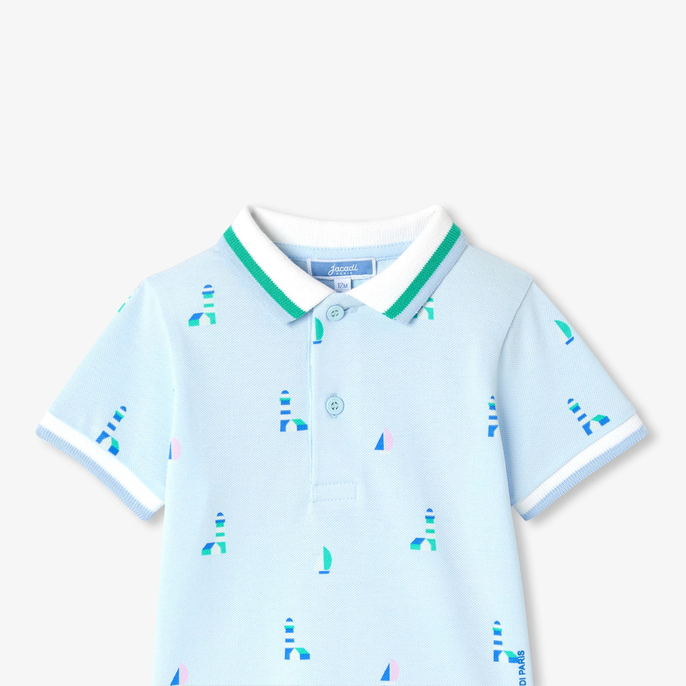 Baby boy polo shirt in printed cotton piqué - bleu glacier