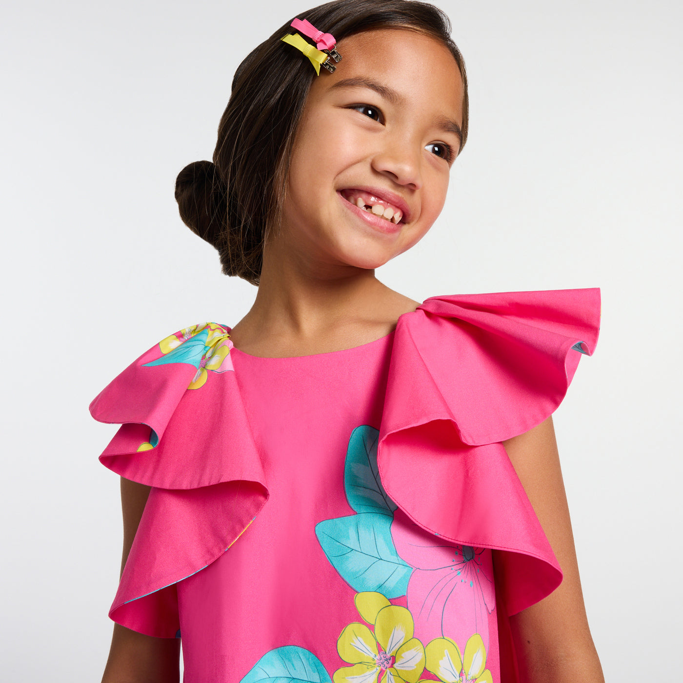 Girl floral print poplin dress - rose bubble