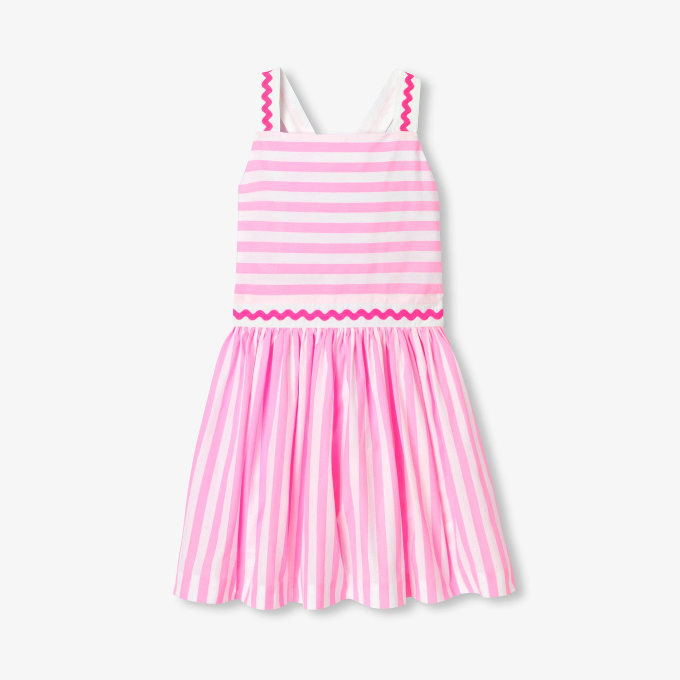 Girl striped poplin dress - rose/blanc
