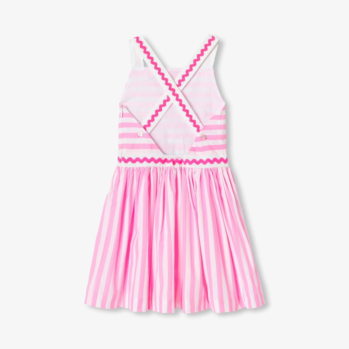 Girl striped poplin dress - rose/blanc