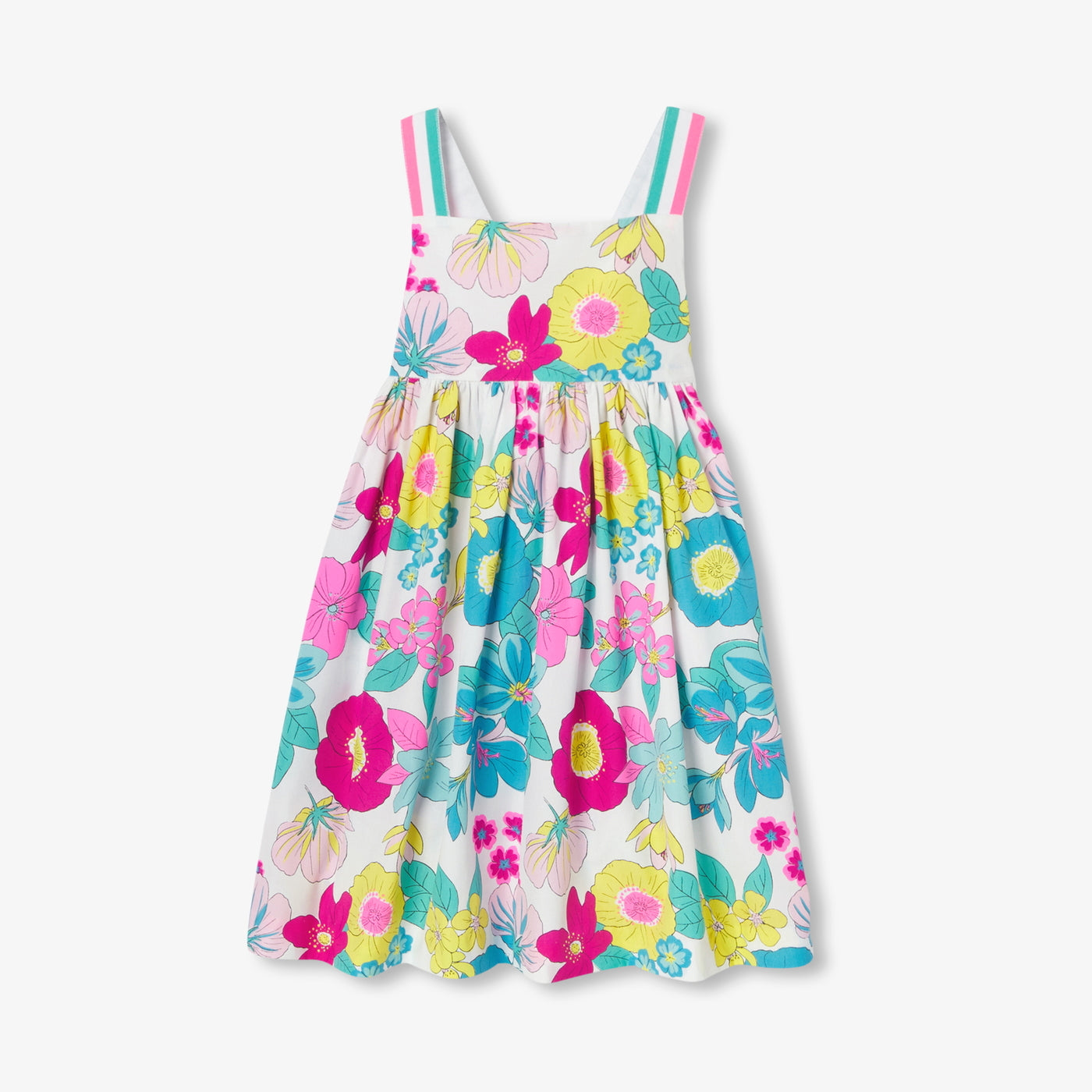 Girl sleeveless poplin dress - blanc/multico