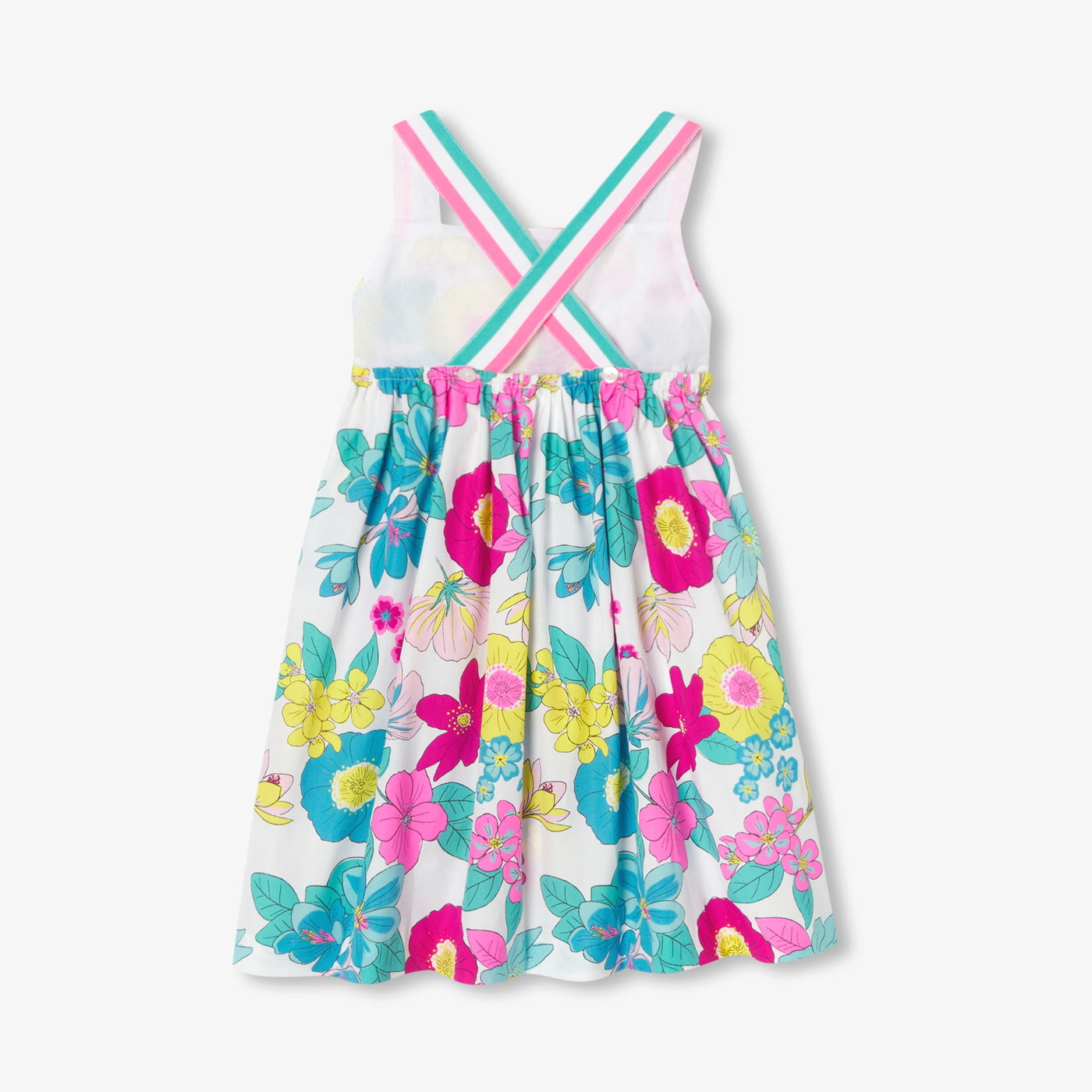 Girl sleeveless poplin dress - blanc/multico