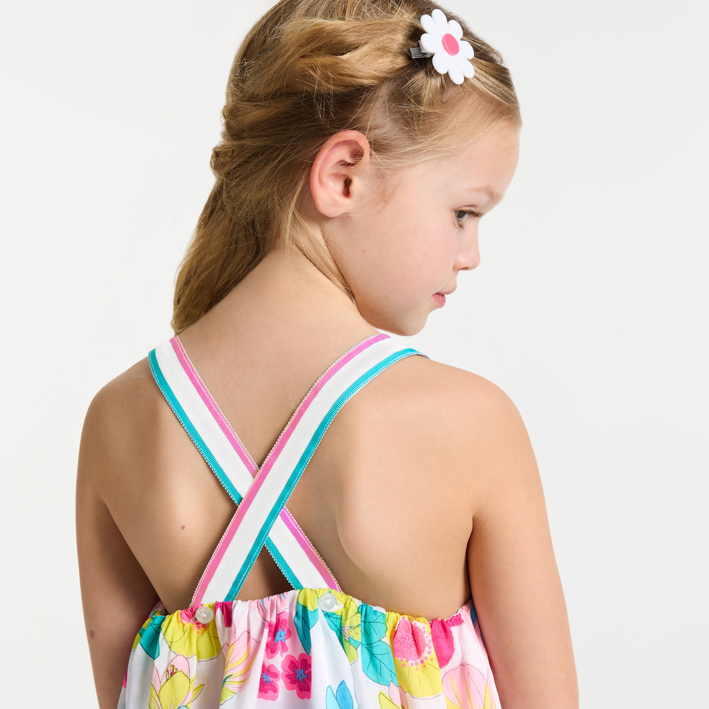 Girl sleeveless poplin dress - blanc/multico