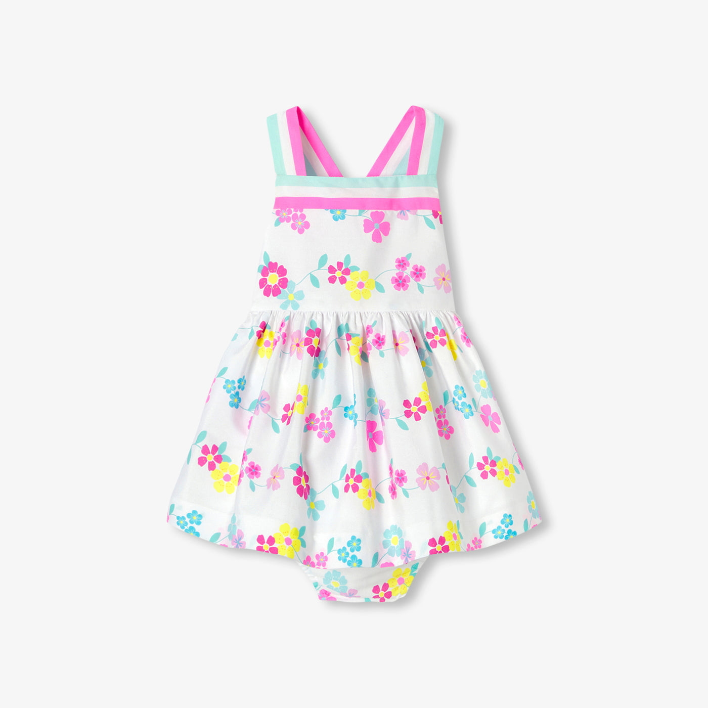 Baby girl dress in cotton with crossover back - blanc/multico