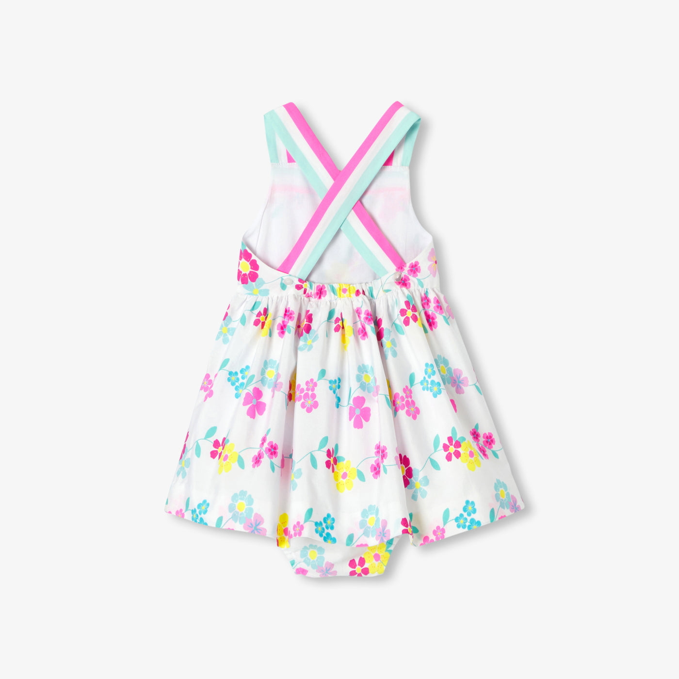 Baby girl dress in cotton with crossover back - blanc/multico