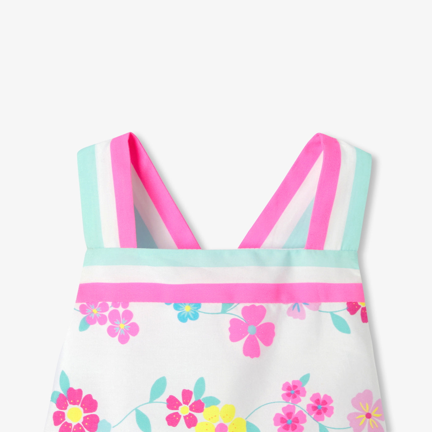 Baby girl dress in cotton with crossover back - blanc/multico