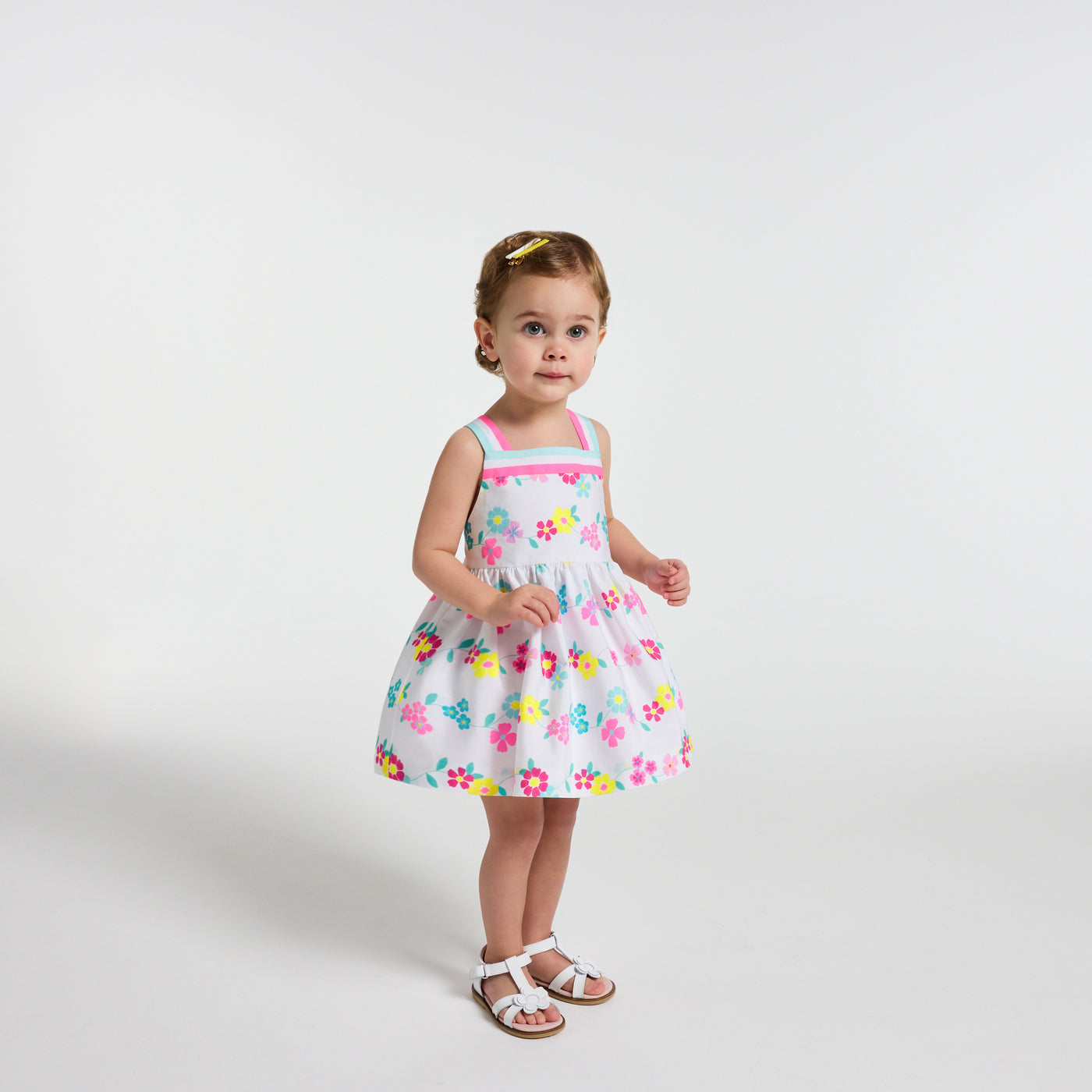 Baby girl dress in cotton with crossover back - blanc/multico