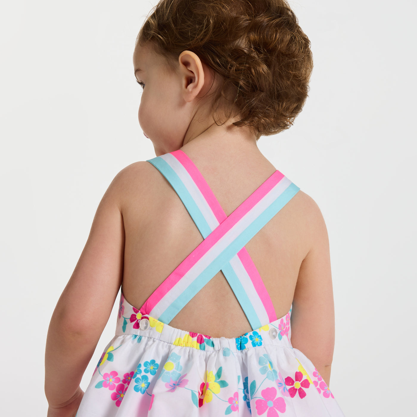 Baby girl dress in cotton with crossover back - blanc/multico