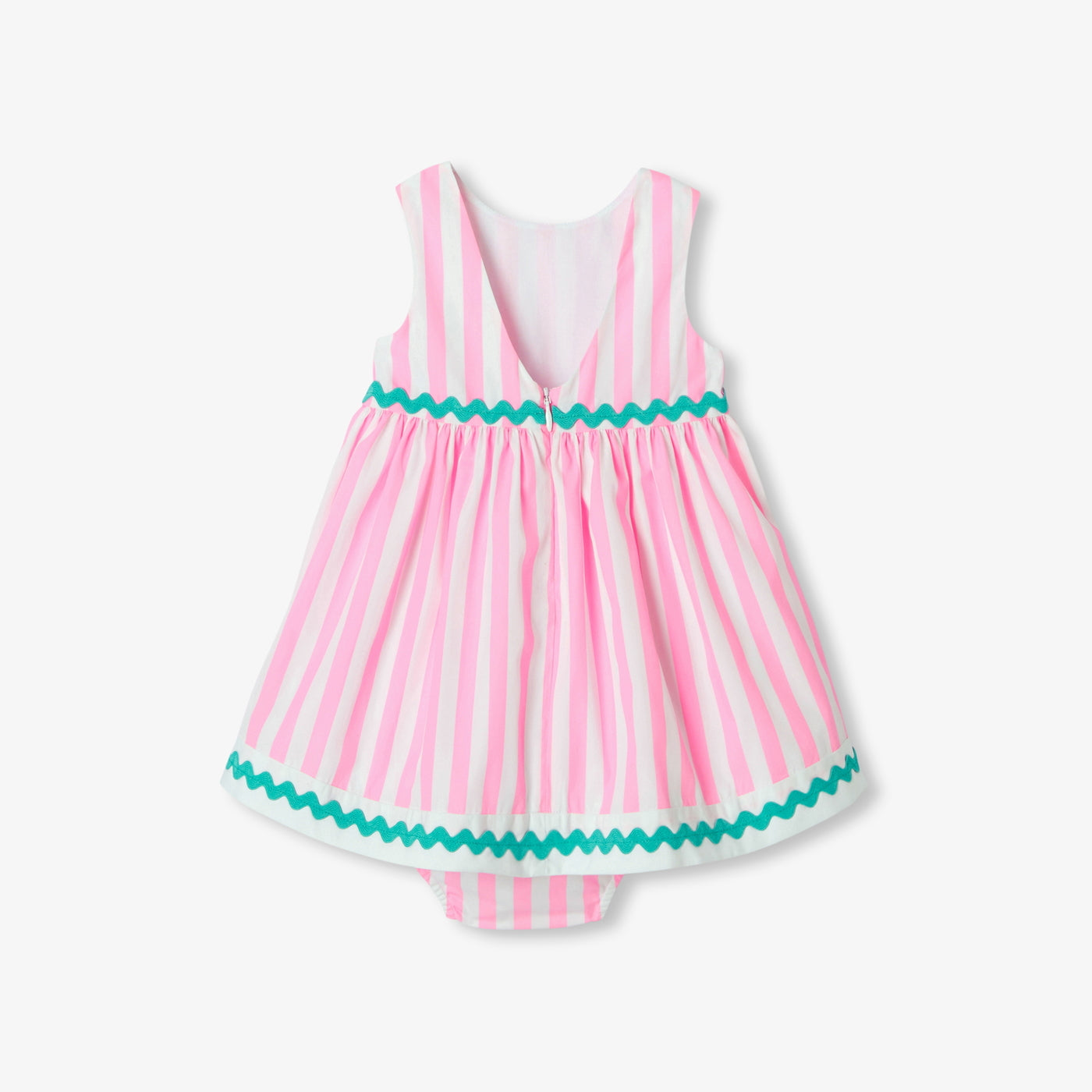 Baby girl striped cotton dress - blanc/rose