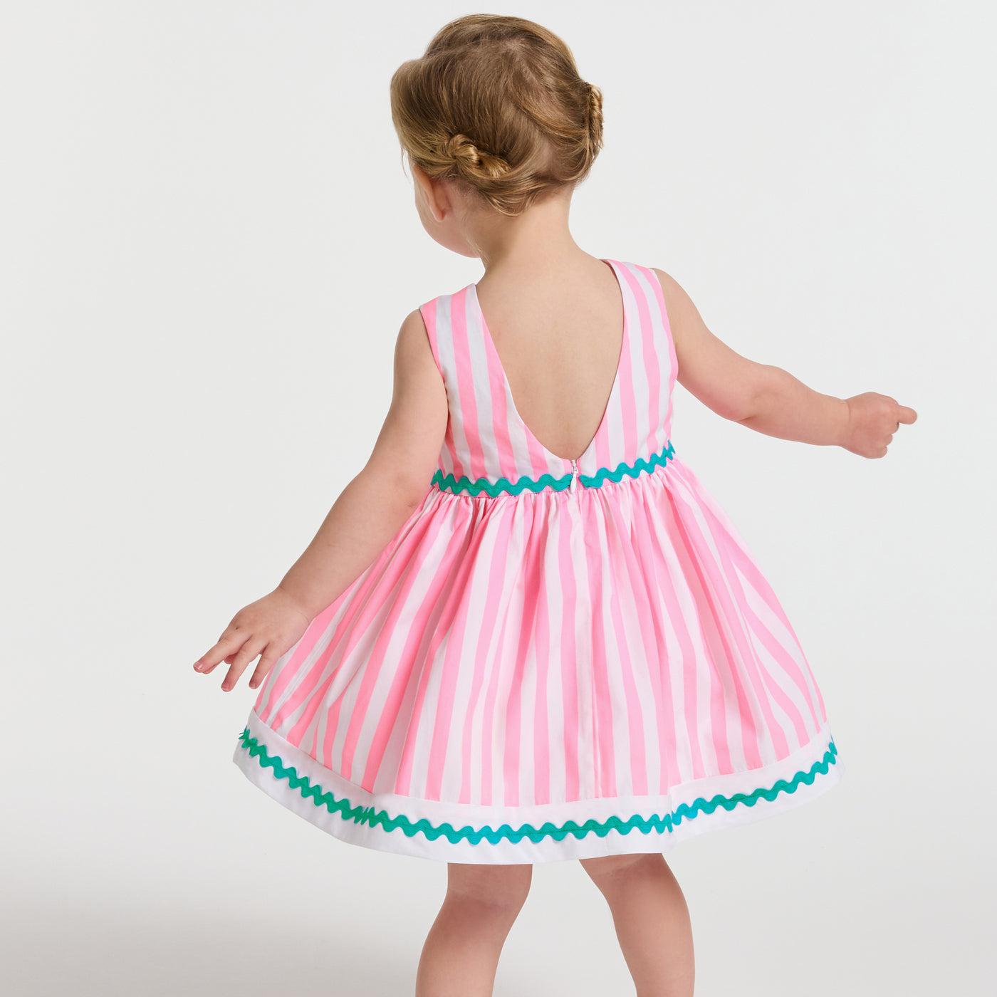 Baby girl striped cotton dress - blanc/rose