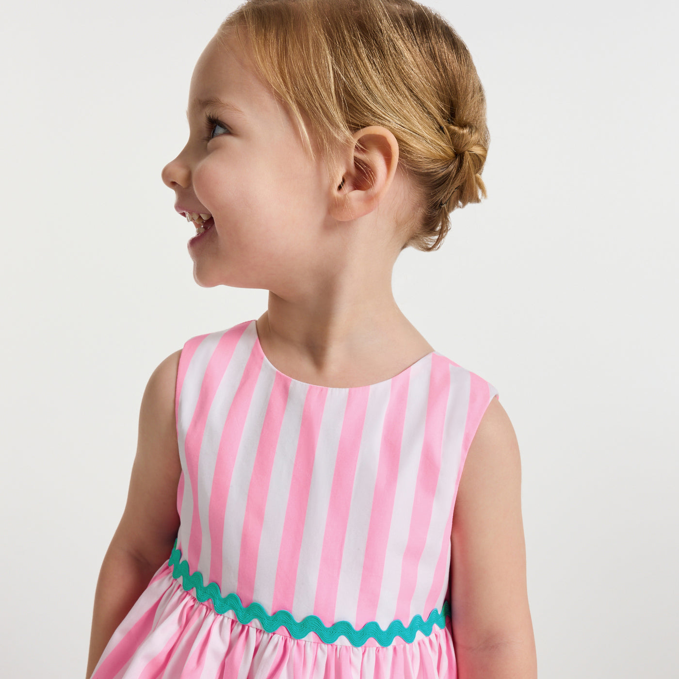 Baby girl striped cotton dress - blanc/rose