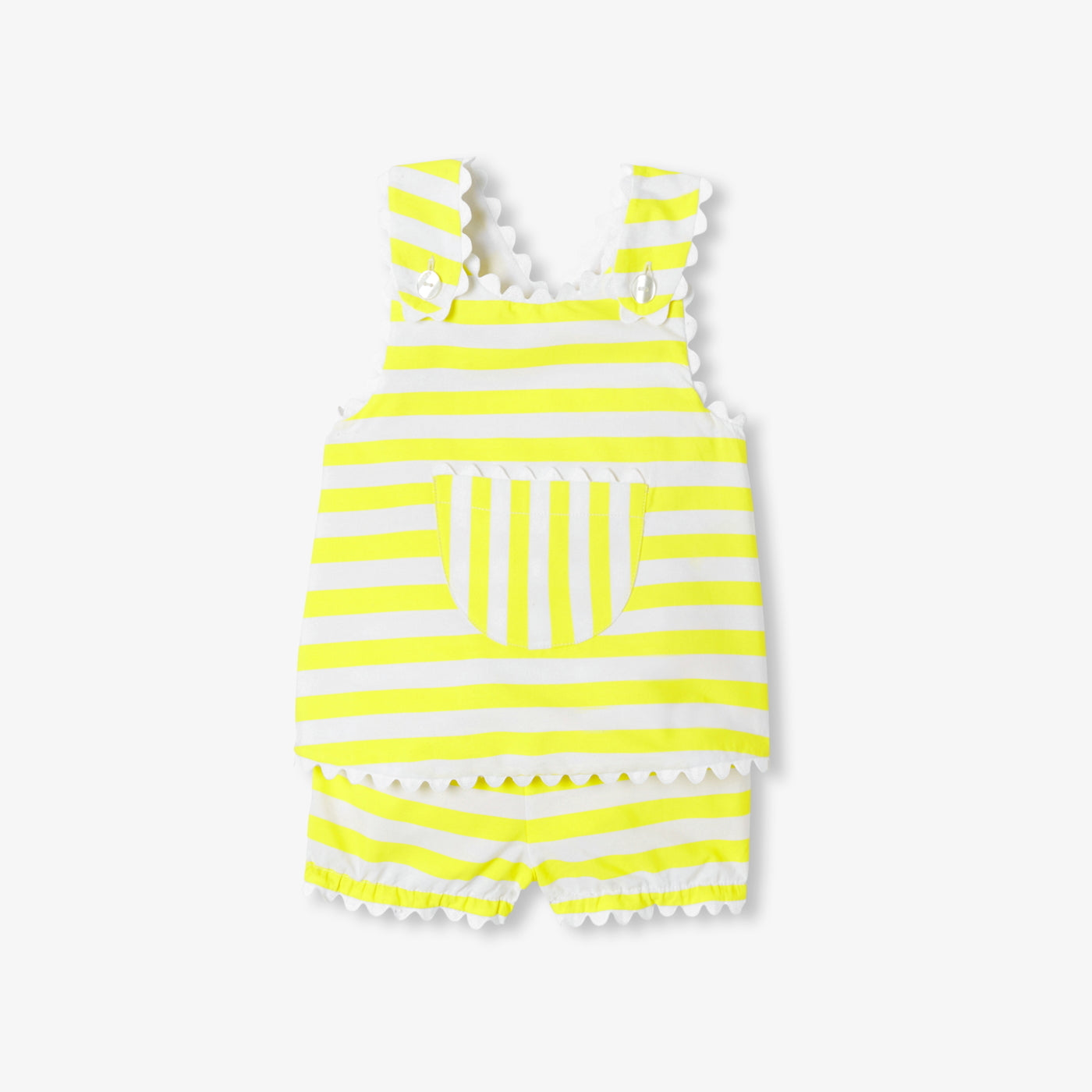 Baby girl striped cotton shorts set - blanc/jaune