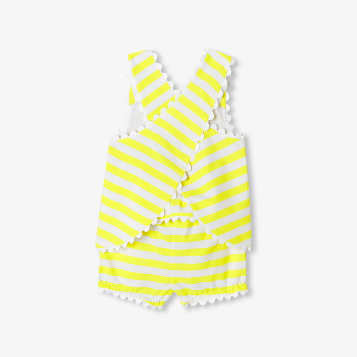 Baby girl striped cotton shorts set - blanc/jaune