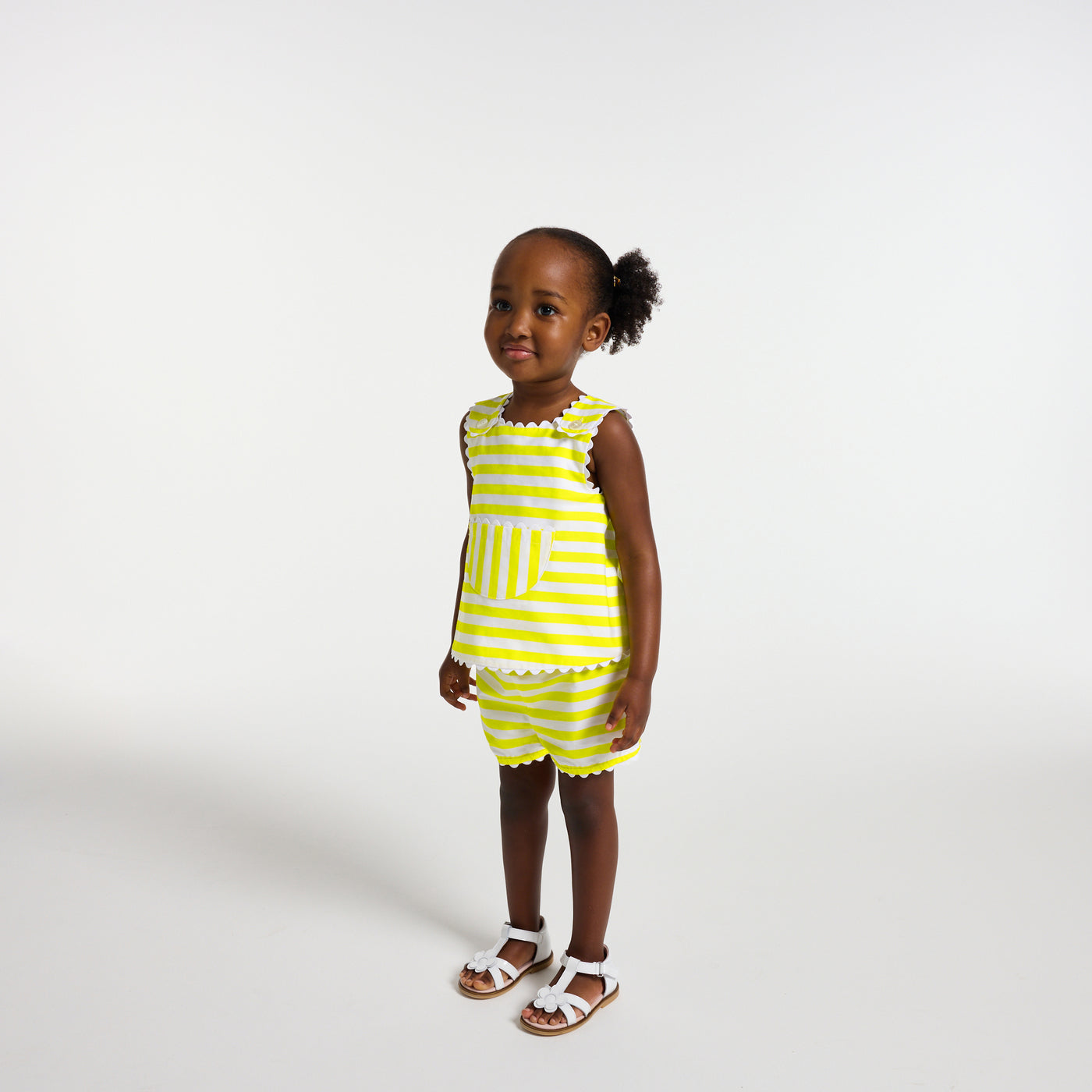 Baby girl striped cotton shorts set - blanc/jaune