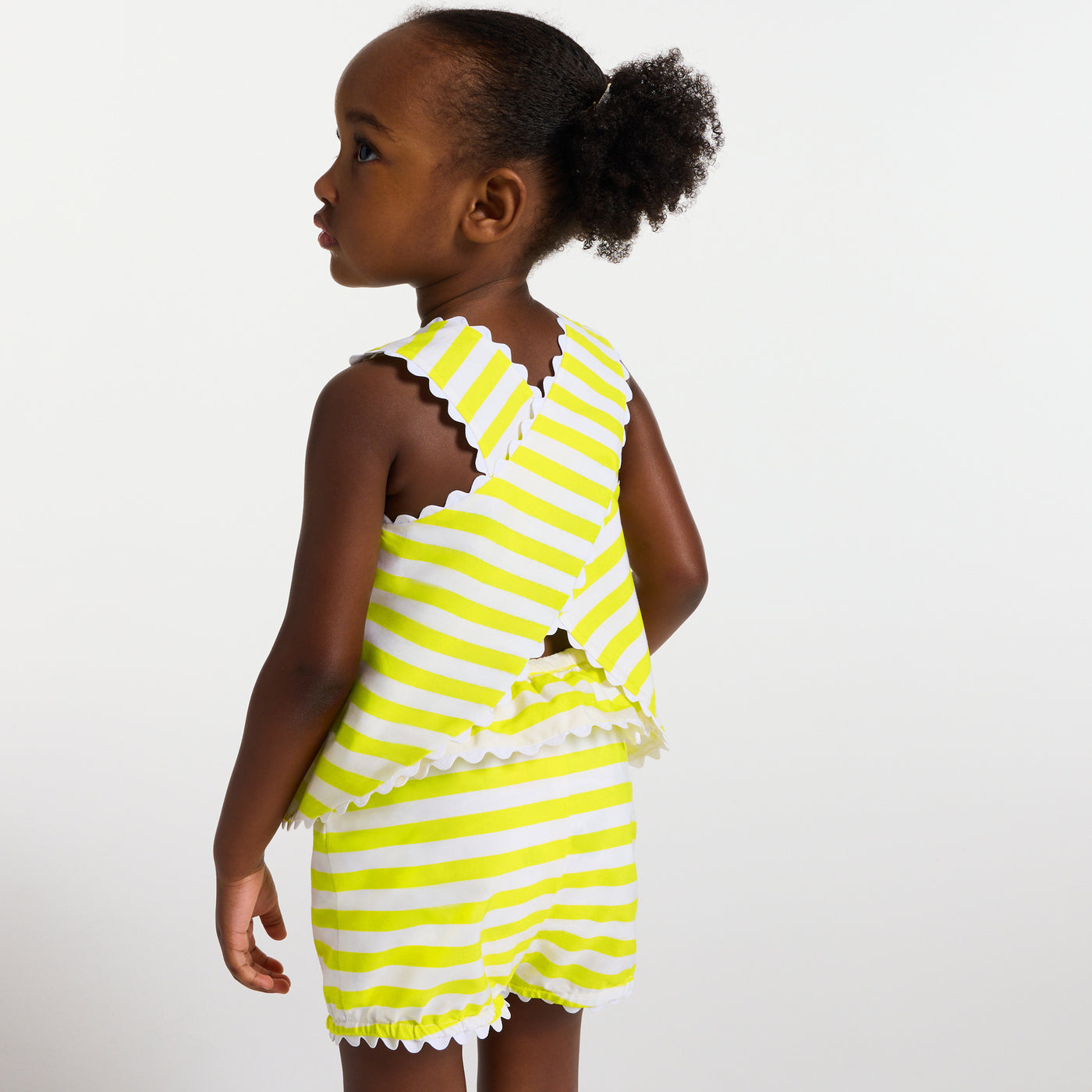 Baby girl striped cotton shorts set - blanc/jaune