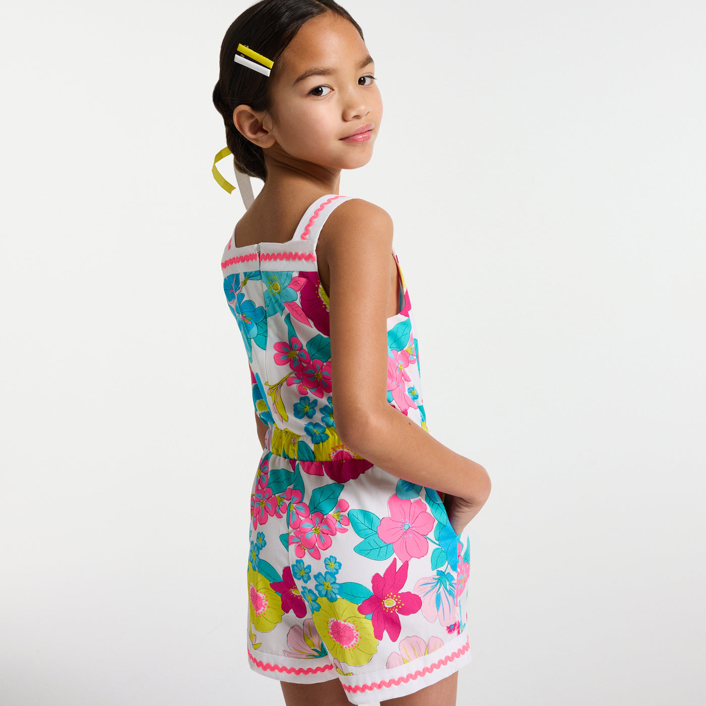 Girl floral poplin jumpsuit - blanc/multico