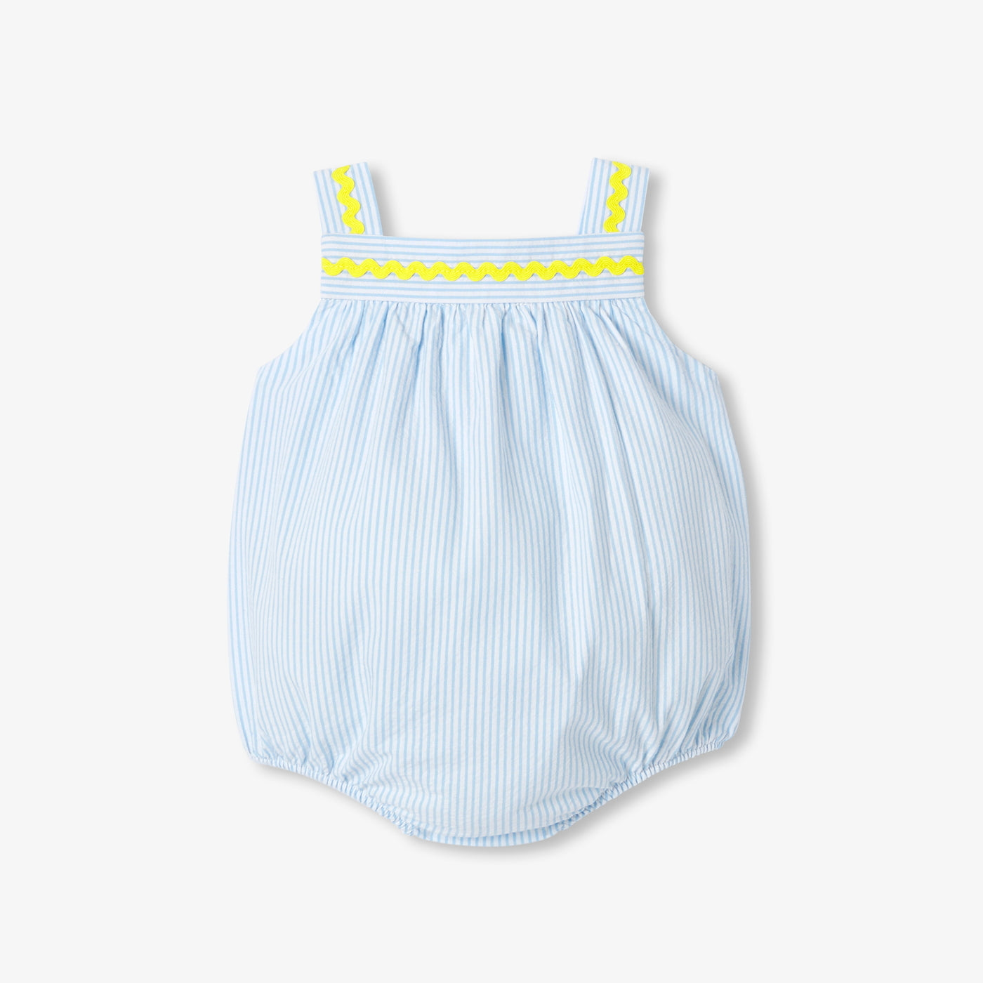 Baby girl romper in striped seersucker cotton - blanc/bleu