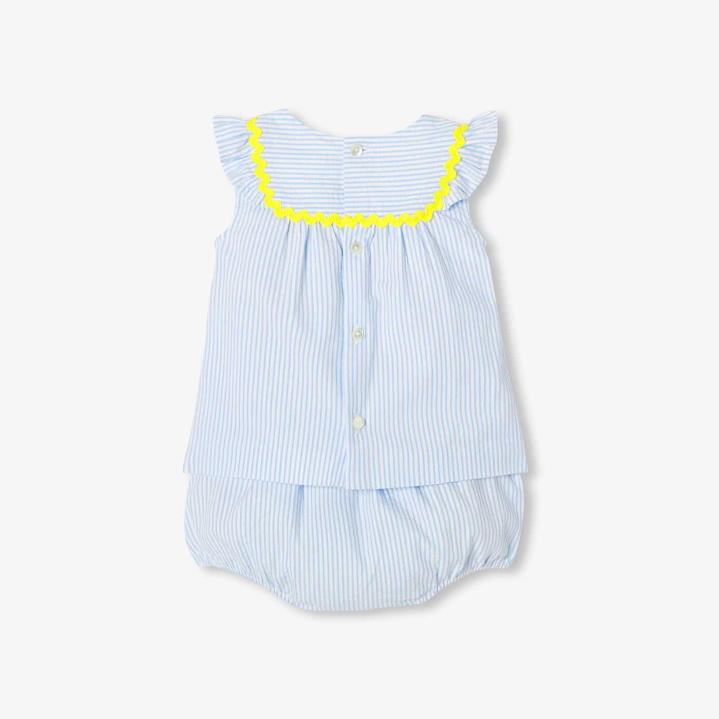 Baby girl outfit in seersucker cotton - blanc/bleu