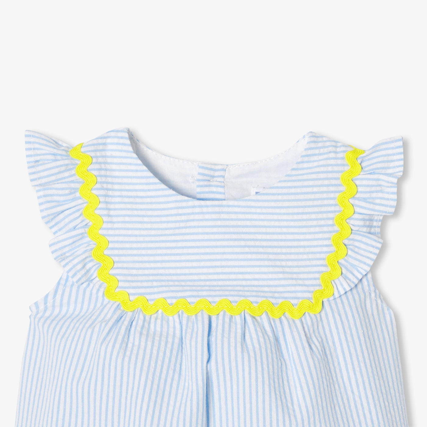 Baby girl outfit in seersucker cotton - blanc/bleu