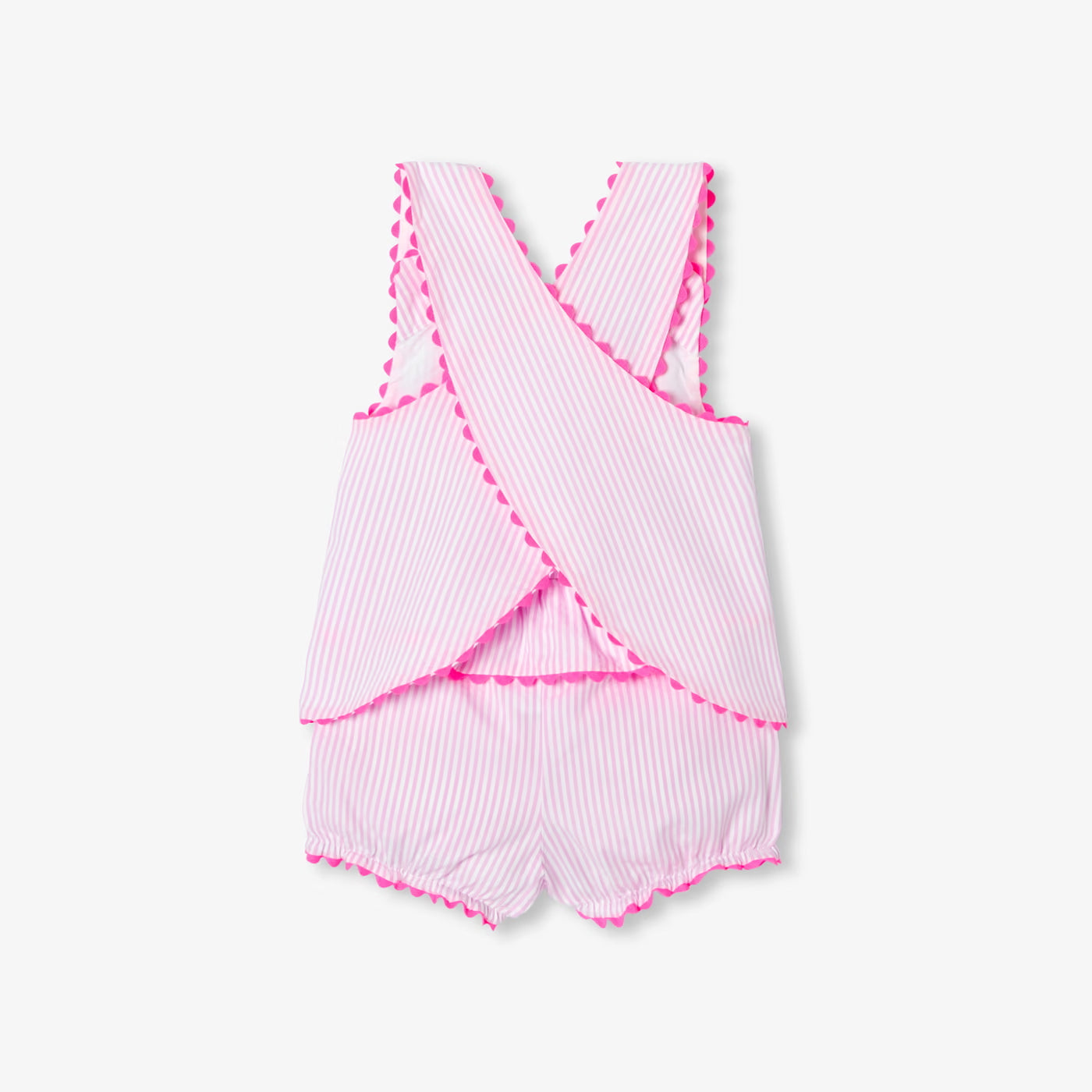 Baby girl striped cotton shorts set - blanc/rose