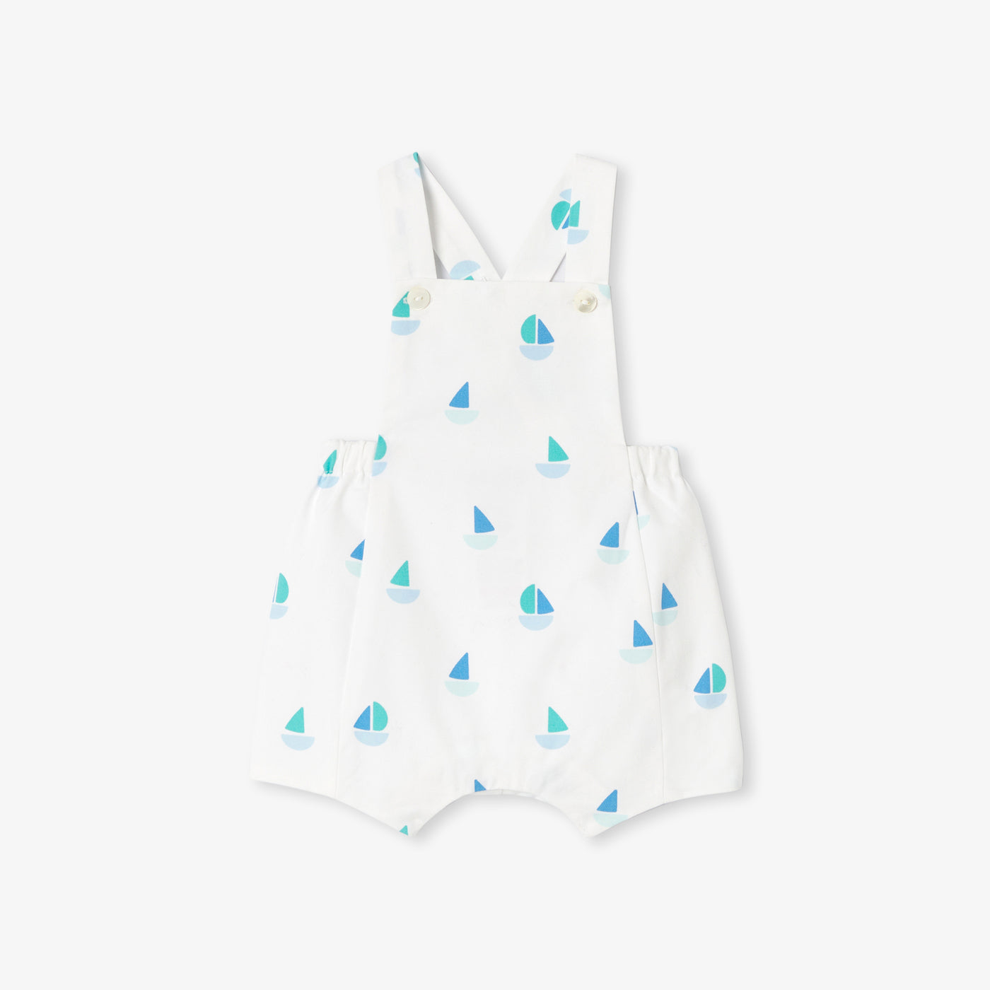 Baby boy short dungarees in cotton canvas - blanc/multico