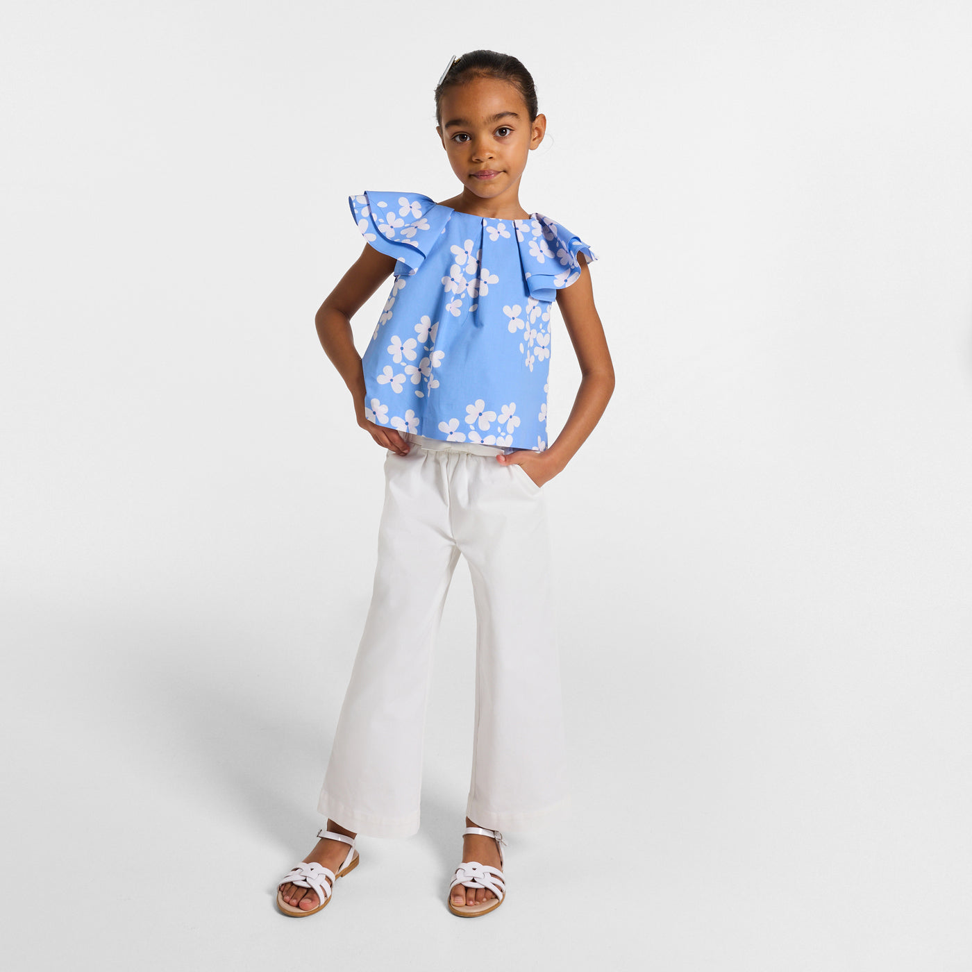 Girl wide-leg twill trousers - blanc jacadi