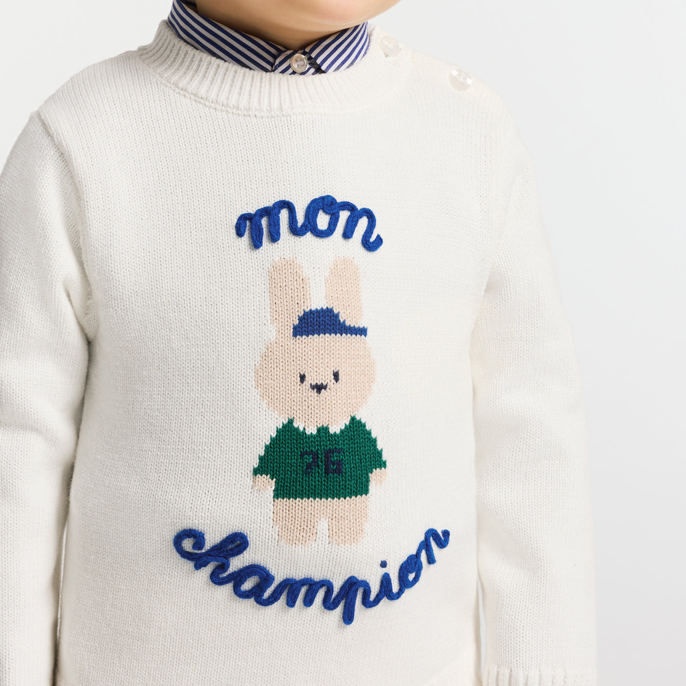 Baby intarsia bunny cotton jumper - blanc doux jacadi