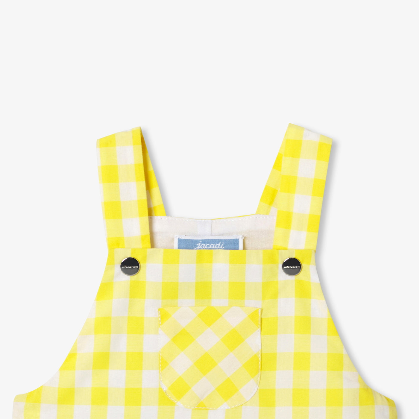 Baby short dungarees in gingham poplin - jaune/blanc