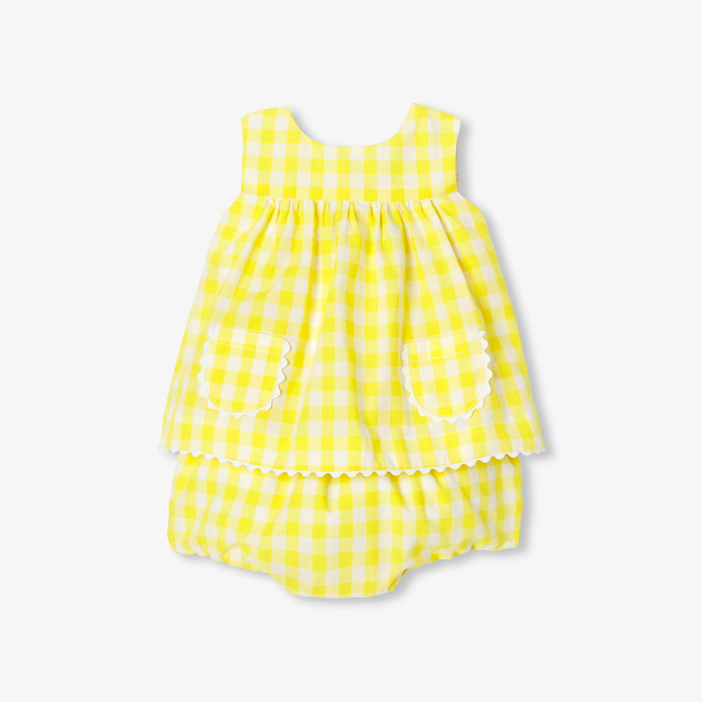 Baby girl set in gingham poplin - jaune/blanc