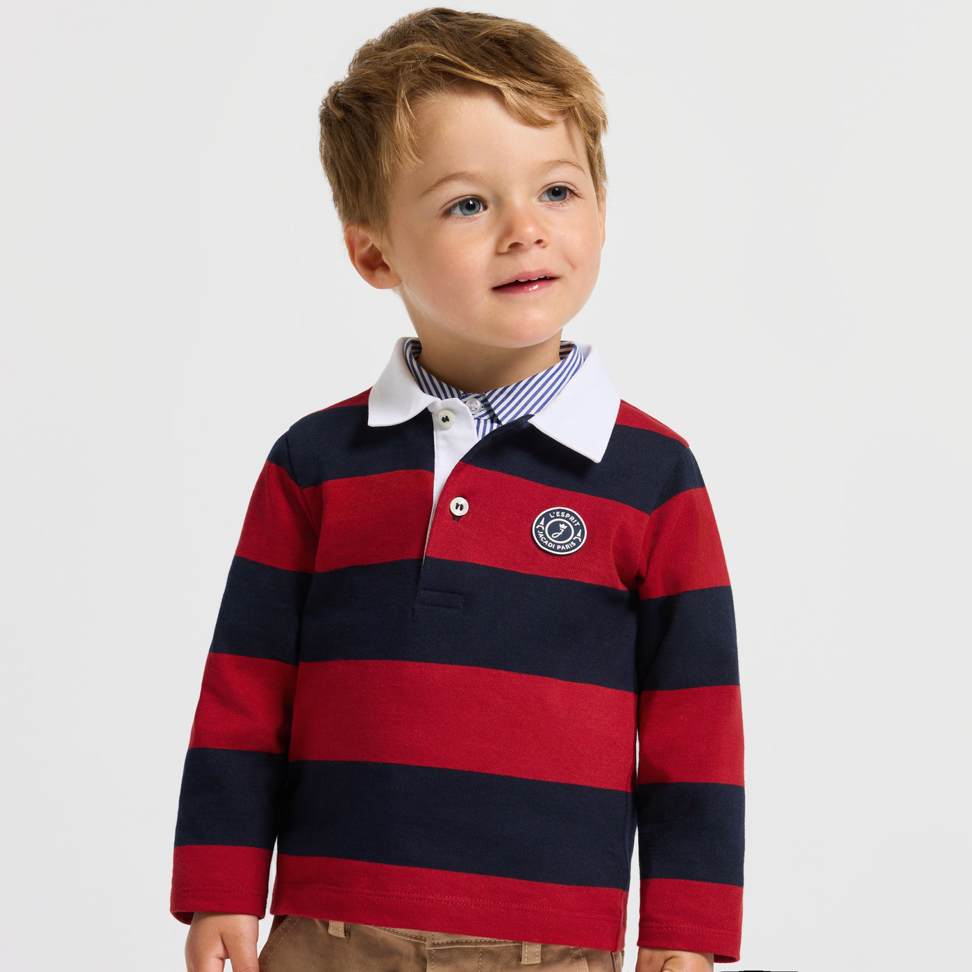 Baby boy long-sleeved polo shirt - marine/rouge