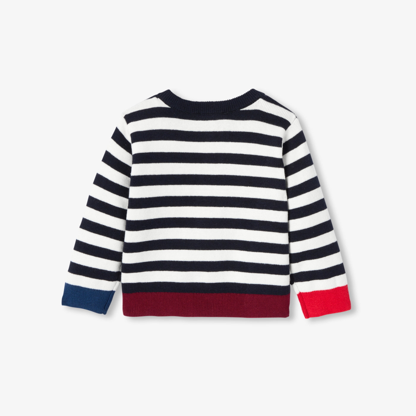 Baby striped cotton and wool jumper - marine/ecru