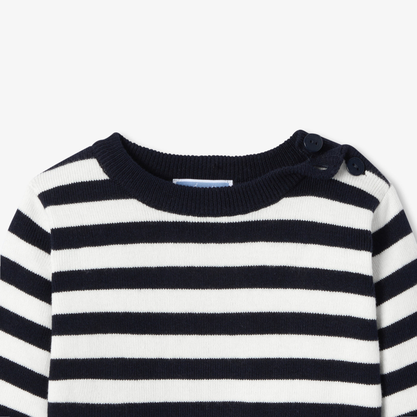 Baby striped cotton and wool jumper - marine/ecru