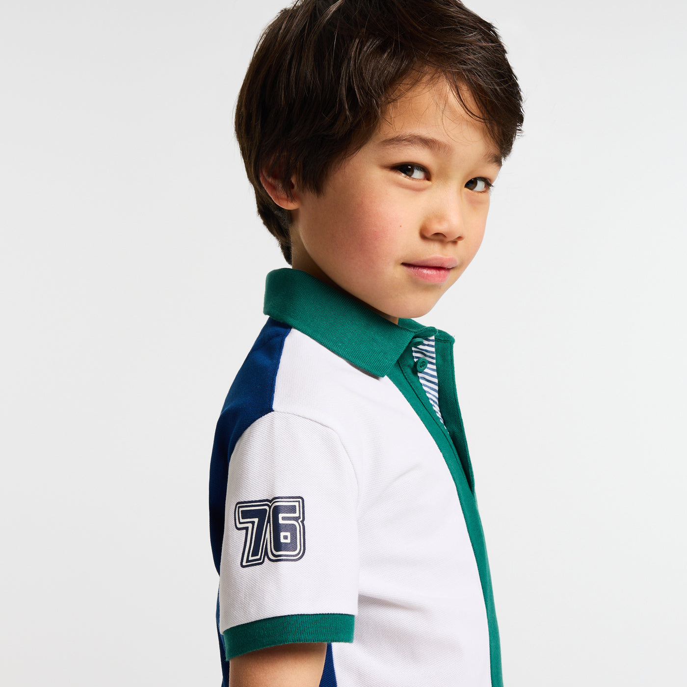 Boy cotton piqué polo shirt - blanc/vert