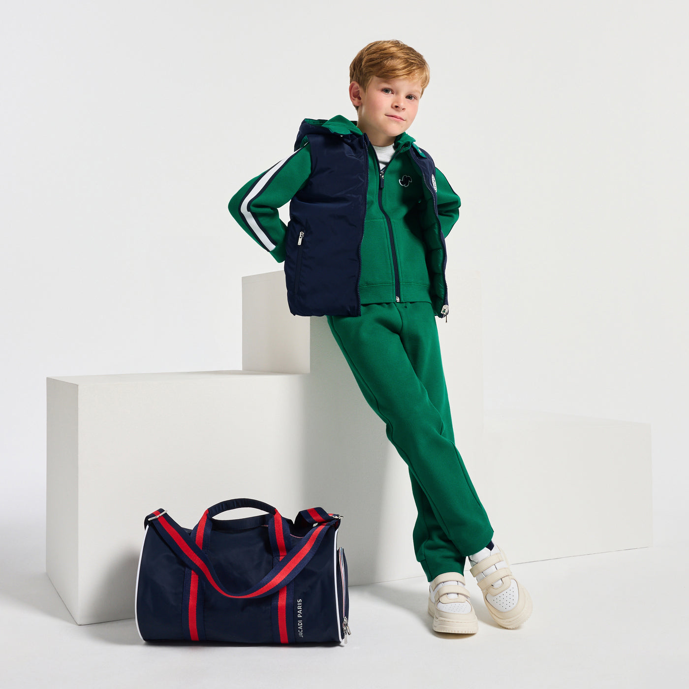 Boy reversible sleeveless paded jacket - marine/vert