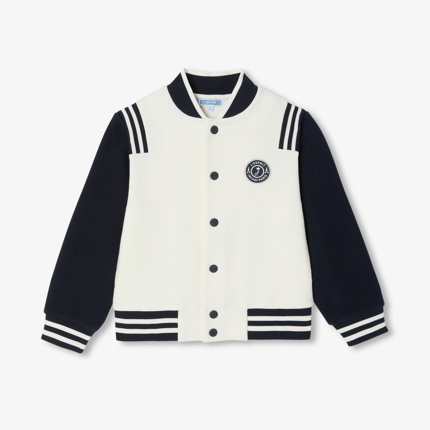 Boy varsity jacket in piqué knit - ecru/marine