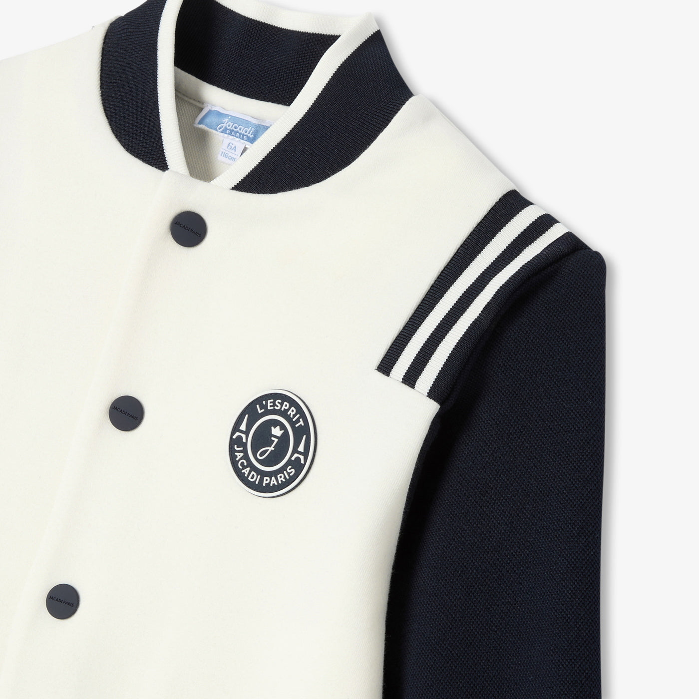 Boy varsity jacket in piqué knit - ecru/marine