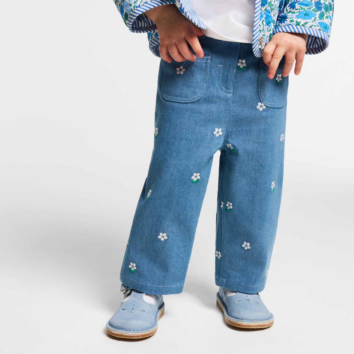 Baby girl embroidered jeans - denim clair