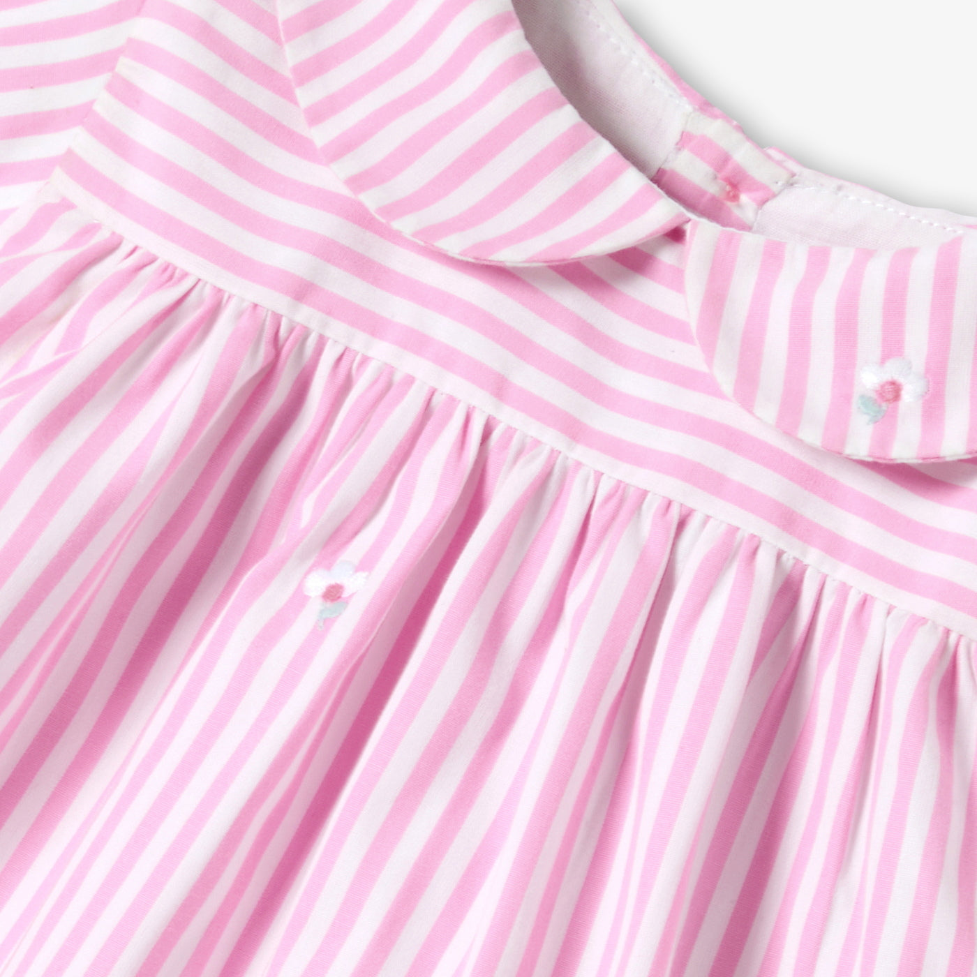 Baby girl short-sleeved striped poplin dress - rose/blanc