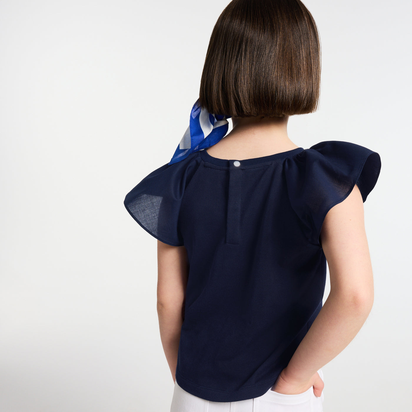 Girl ruffled sleeve T-shirt - marine jacadi