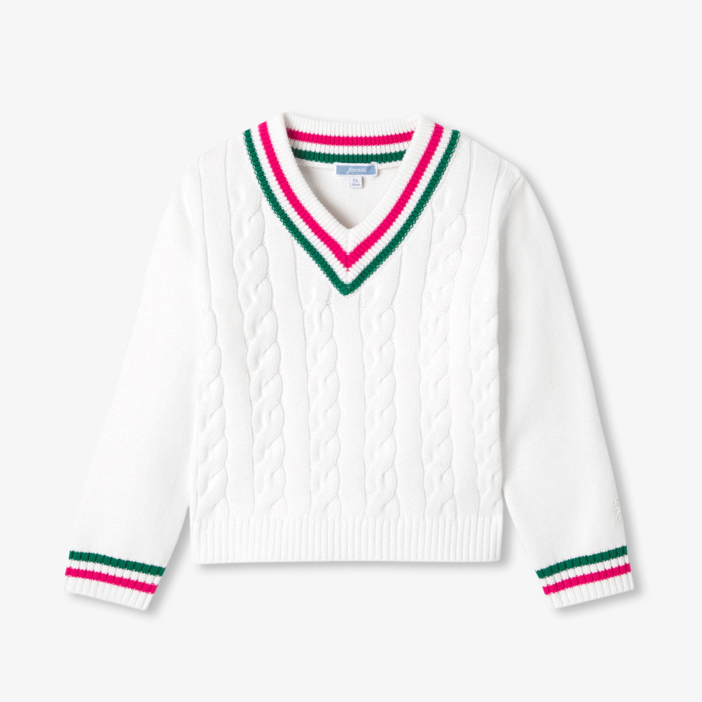 Girl cable-knit V-neck jumper - blanc doux/multico