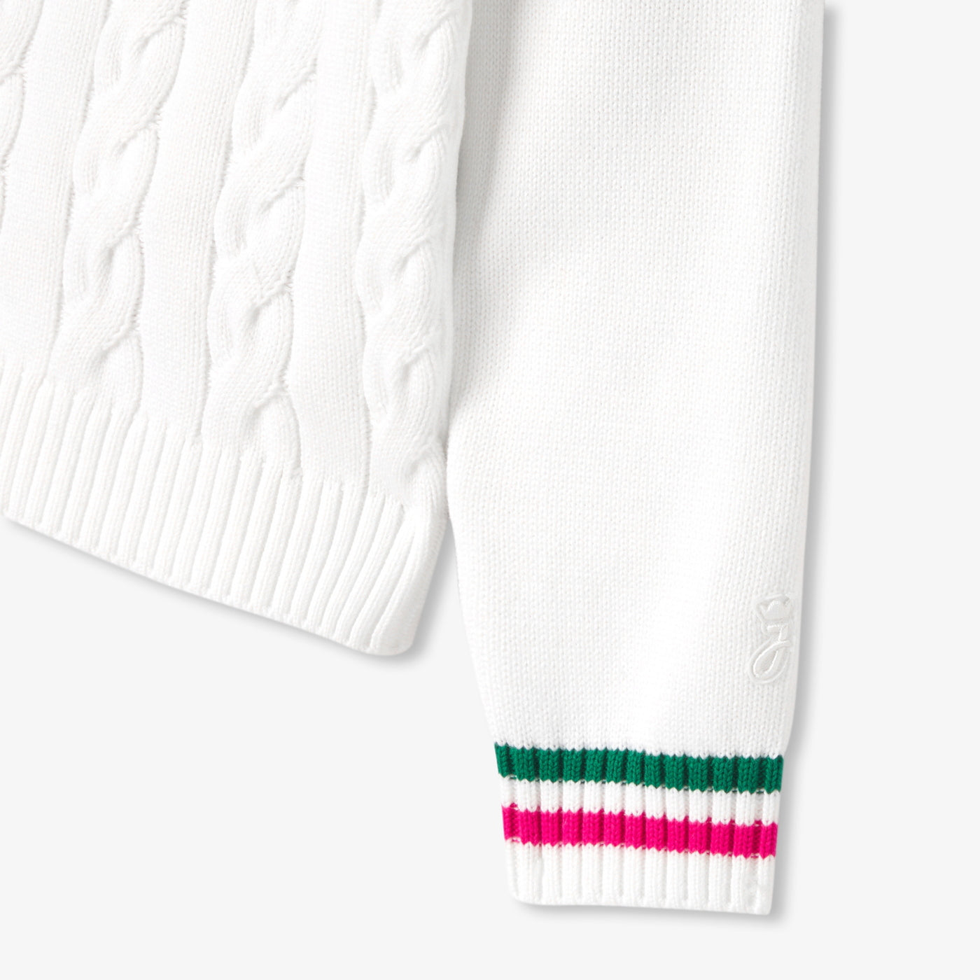 Girl cable-knit V-neck jumper - blanc doux/multico